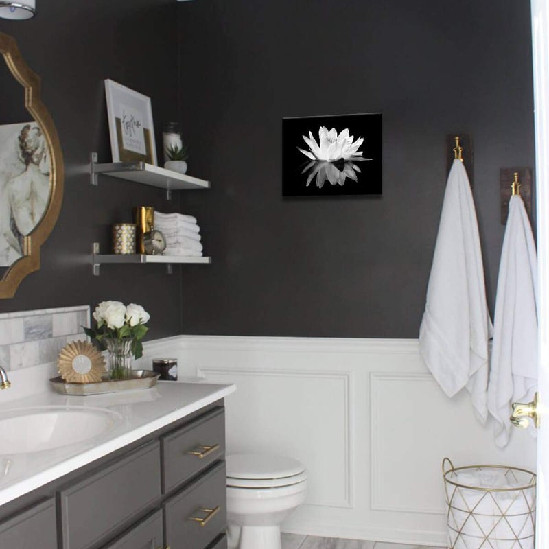 KAKEMONO Black and White Wall Art for bathroom Lotus Flower Canvas Wall Pictures Simple Life Floral Blossom Pictures Prints on Canvas Wall Decoration for Bedroom Dorm Decorations for College Girls 12x16inch - Image 4